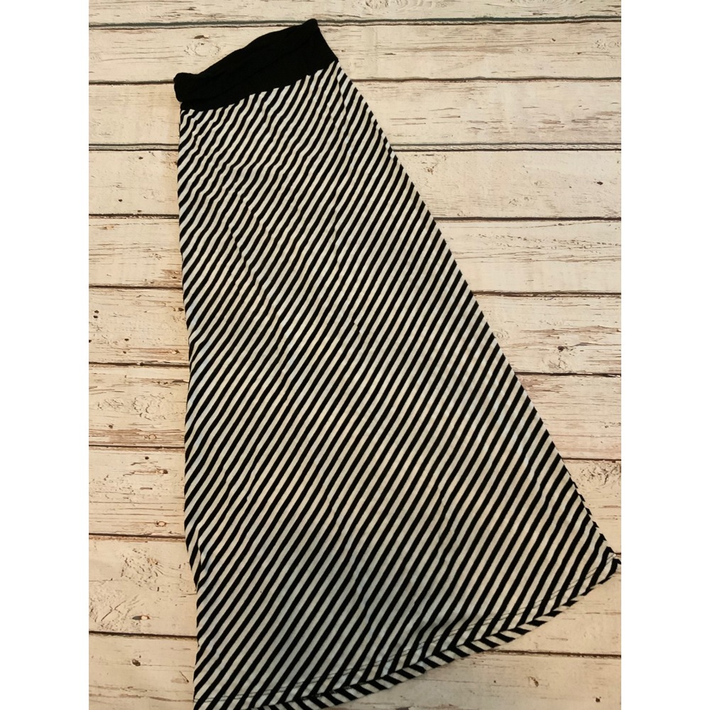 Active Basic Striped Maxi Skirt Black White Fold Over Waistband Small‎